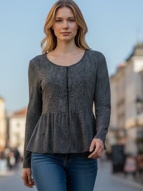 MINKPINK Black Peplum Long Sleeve Blouse